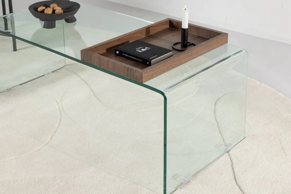 Couchtisch Klaro - aus Glas mit Holztablett