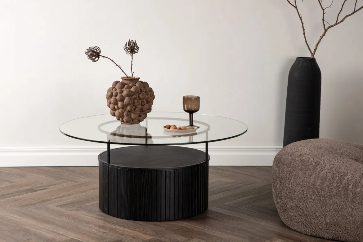 Couchtisch Marty - in Schwarz mit Glasplatte