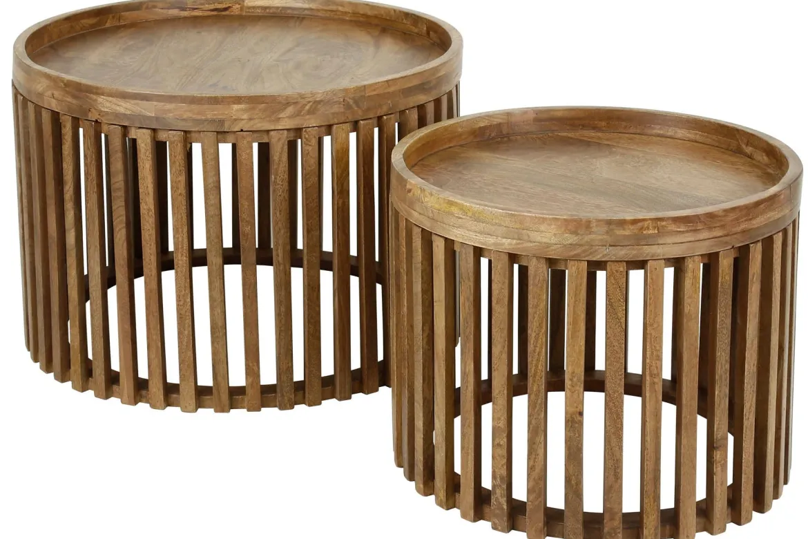 Couchtisch Marula - 2er Set aus Mangoholz mit sandfarbenem Finish