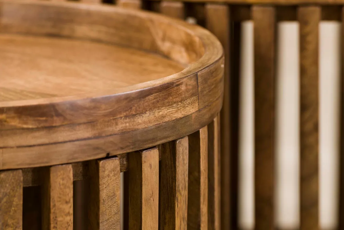 Couchtisch Marula - 2er Set aus Mangoholz mit sandfarbenem Finish