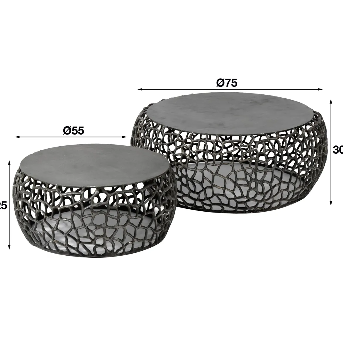 Couchtisch Marulo - 2er Set rund in schwarzer Nickeloptik