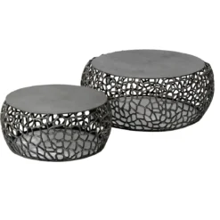 Couchtisch Marulo - 2er Set rund in schwarzer Nickeloptik