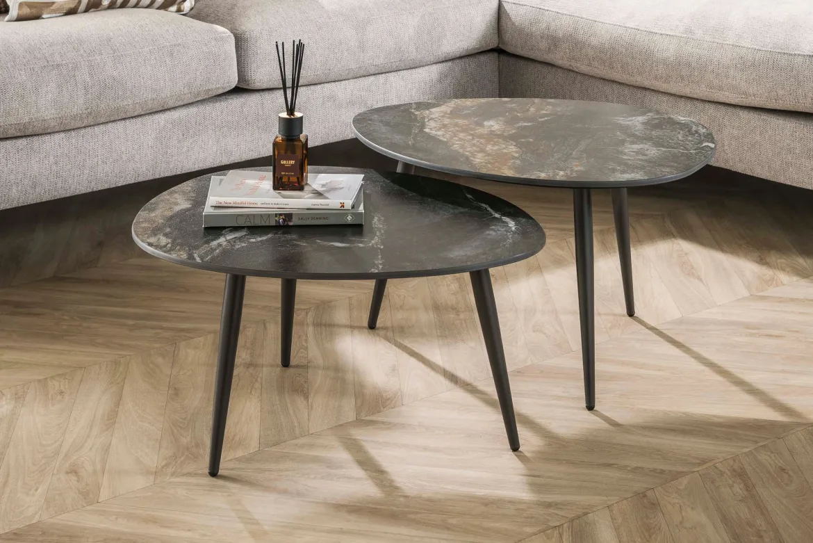 Couchtisch Marvella - 2er Set mit Keramikplatte in Steinoptik