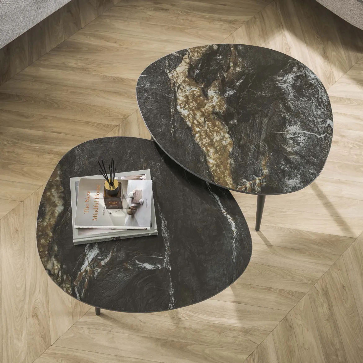 Couchtisch Marvella - 2er Set mit Keramikplatte in Steinoptik
