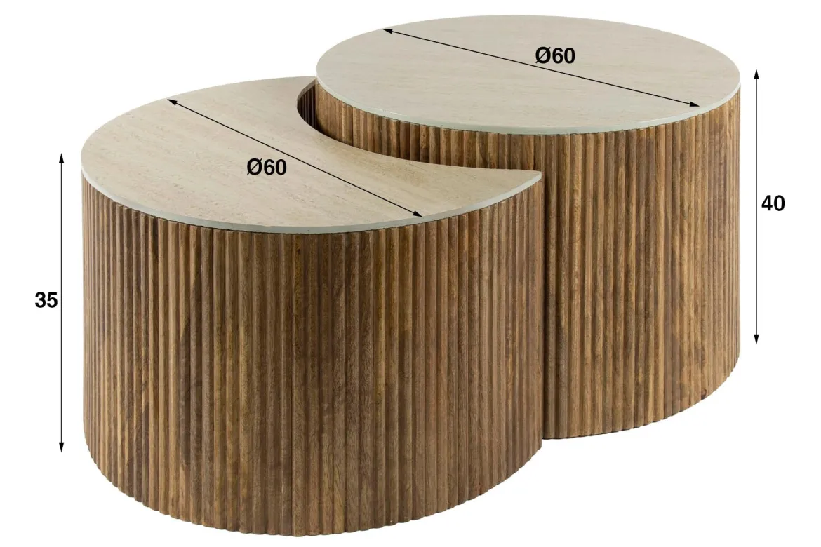 Couchtisch Oruva - 2er Set aus Mangoholz mit Keramik-Tischplatte