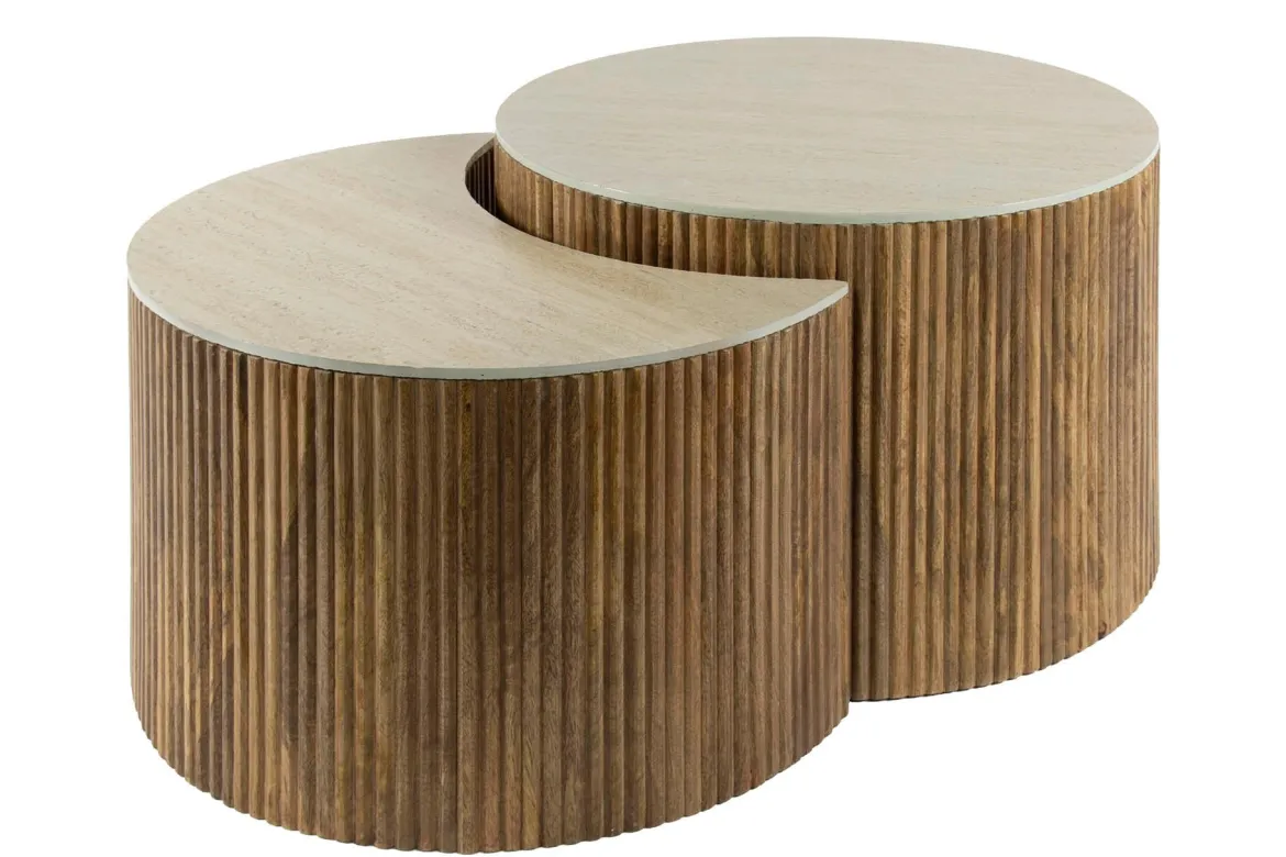 Couchtisch Oruva - 2er Set aus Mangoholz mit Keramik-Tischplatte