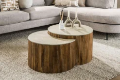 Couchtisch Oruva - 2er Set aus Mangoholz mit Keramik-Tischplatte