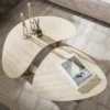Couchtisch Orvella - 2er Set mit Keramikplatte in Travertinoptik und organischer Form