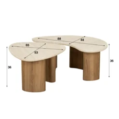 Couchtisch Orvella - 2er Set mit Keramikplatte in Travertinoptik und organischer Form