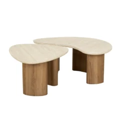 Couchtisch Orvella - 2er Set mit Keramikplatte in Travertinoptik und organischer Form
