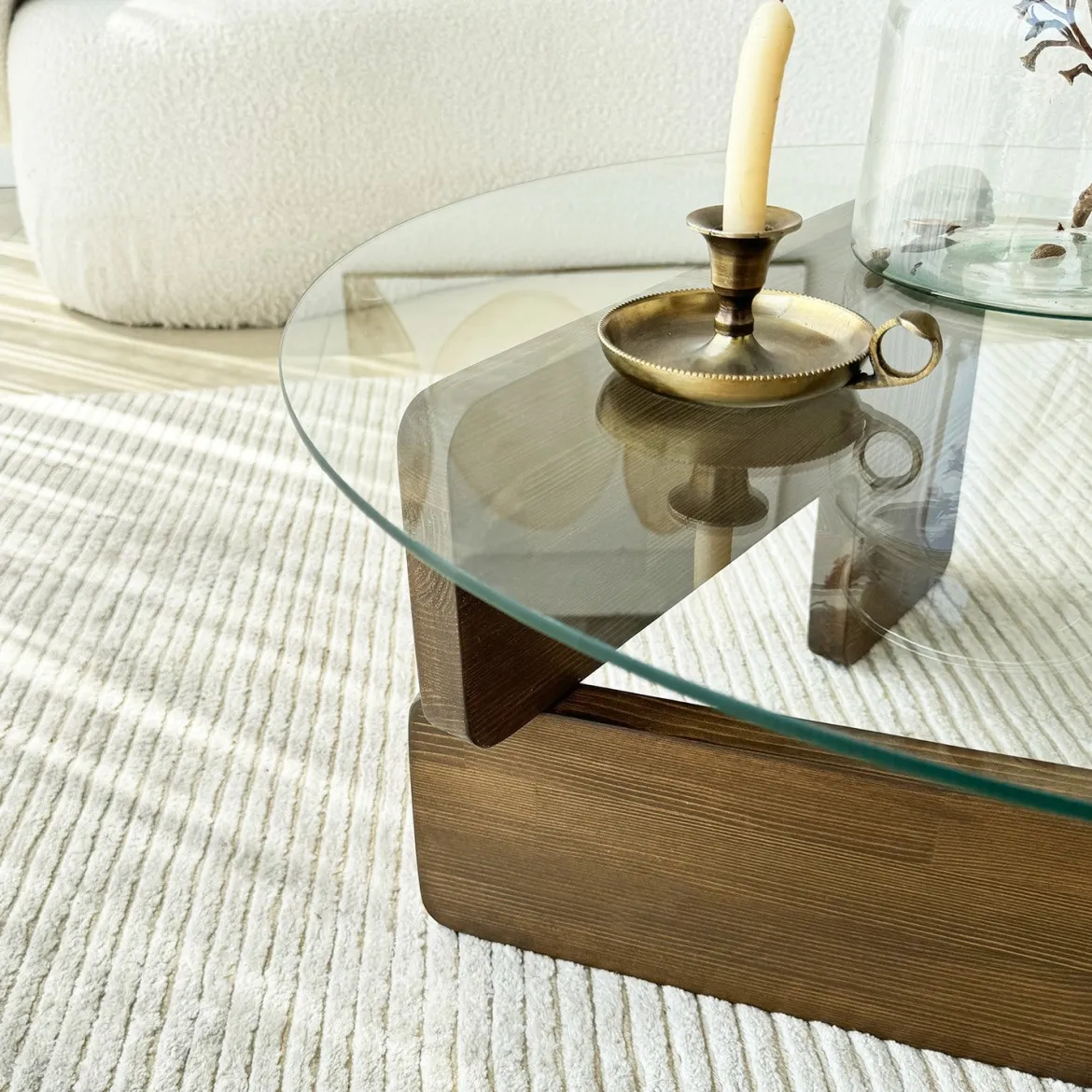 Couchtisch Palvero - mit runder Glasplatte und Kiefernholz