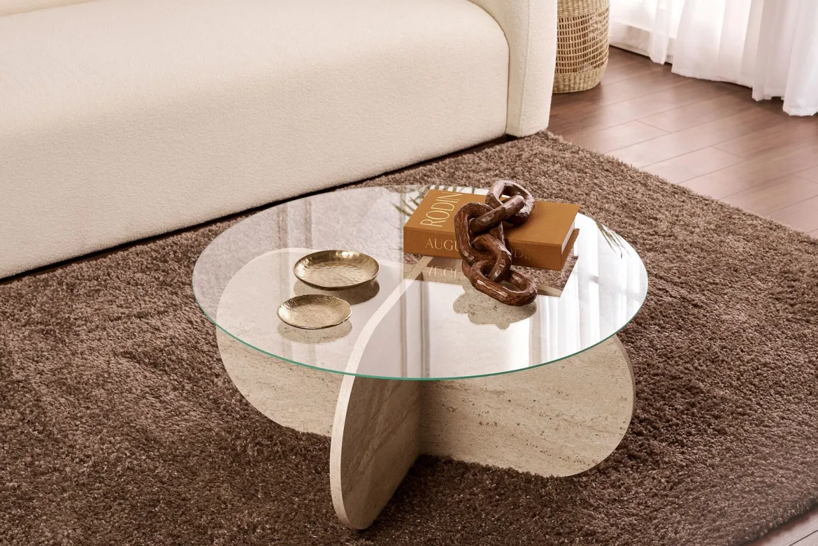 Couchtisch Rovida - mit runder Glasplatte in 2 Varianten