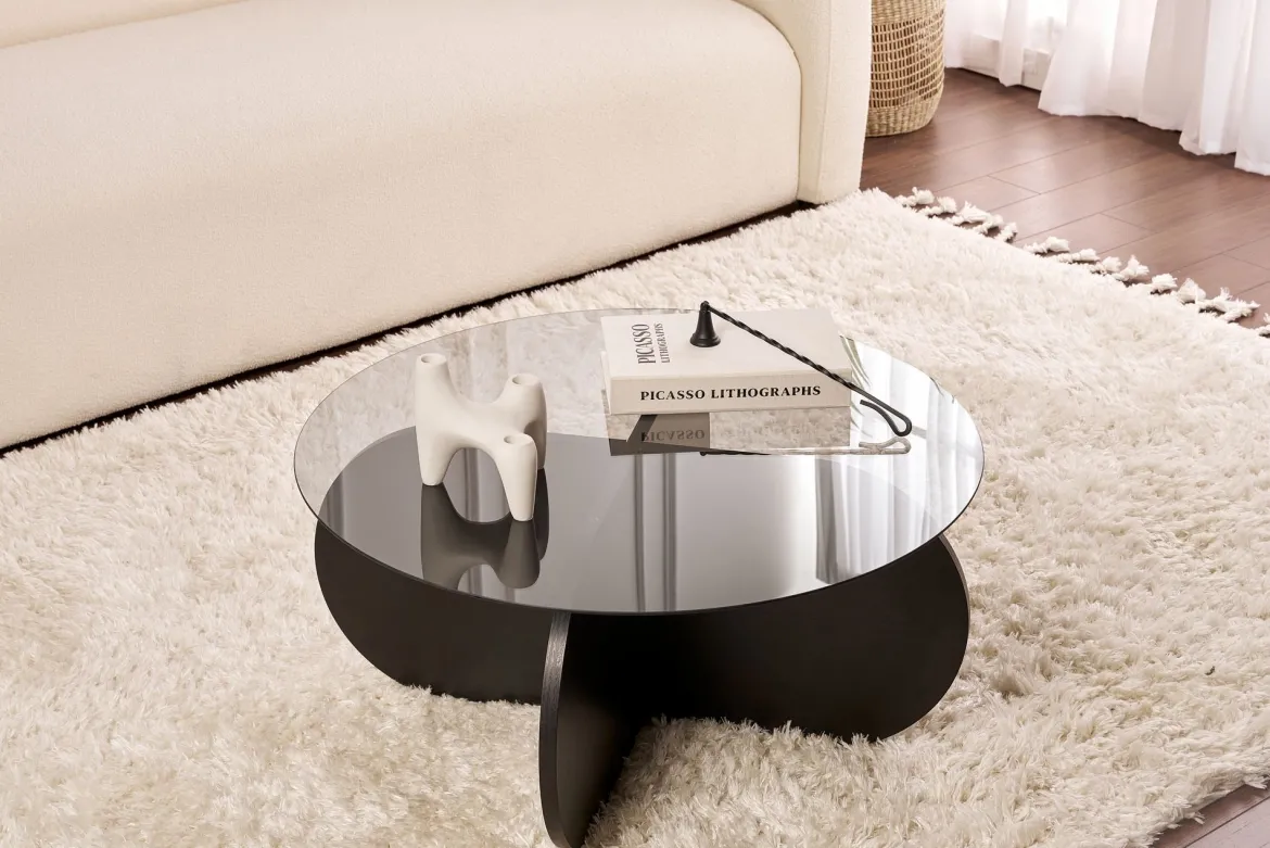 Couchtisch Rovida - mit runder Glasplatte in 2 Varianten
