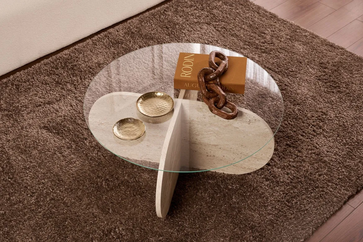 Couchtisch Rovida - mit runder Glasplatte in 2 Varianten