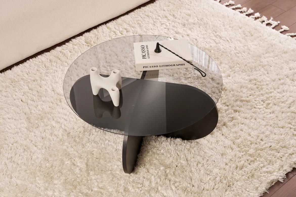 Couchtisch Rovida - mit runder Glasplatte in 2 Varianten
