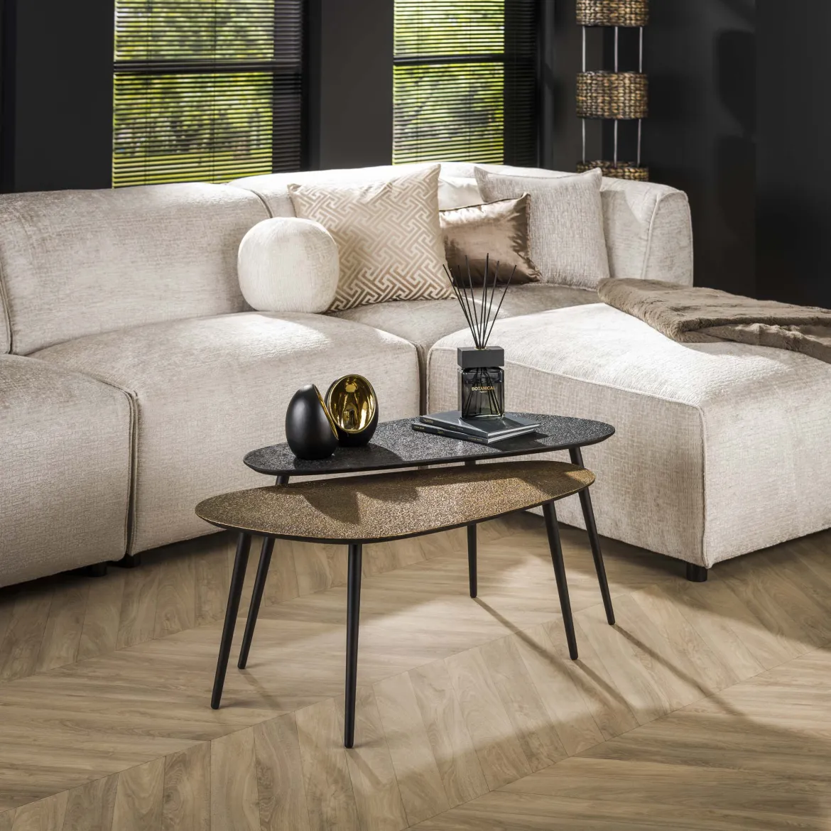 Couchtisch Savino - 2er Set in Altbronze/Gold und Schwarz