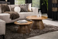 Couchtisch Savira - 2er Set aus Mangoholz mit konischem Tischfuß