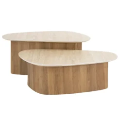 Couchtisch Sorelia - 2er Set mit Keramikplatte in Travertinoptik und dreieckiger Form