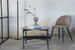 Couchtisch Staffan rund - in schwarz mit Glasplatte