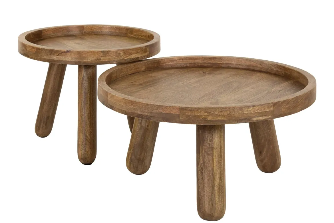 Couchtisch Sundari - 2er Set aus nachhaltigem Mangoholz mit sandfarbenem Finish