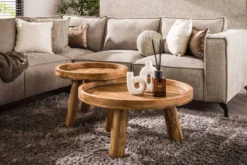 Couchtisch Sundari - 2er Set aus nachhaltigem Mangoholz mit sandfarbenem Finish