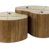 Couchtisch Tavara - 2er Set aus sandfarbenem Mangoholz mit Keramik-Tischplatte