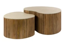 Couchtisch Tavara - 2er Set aus sandfarbenem Mangoholz mit Keramik-Tischplatte