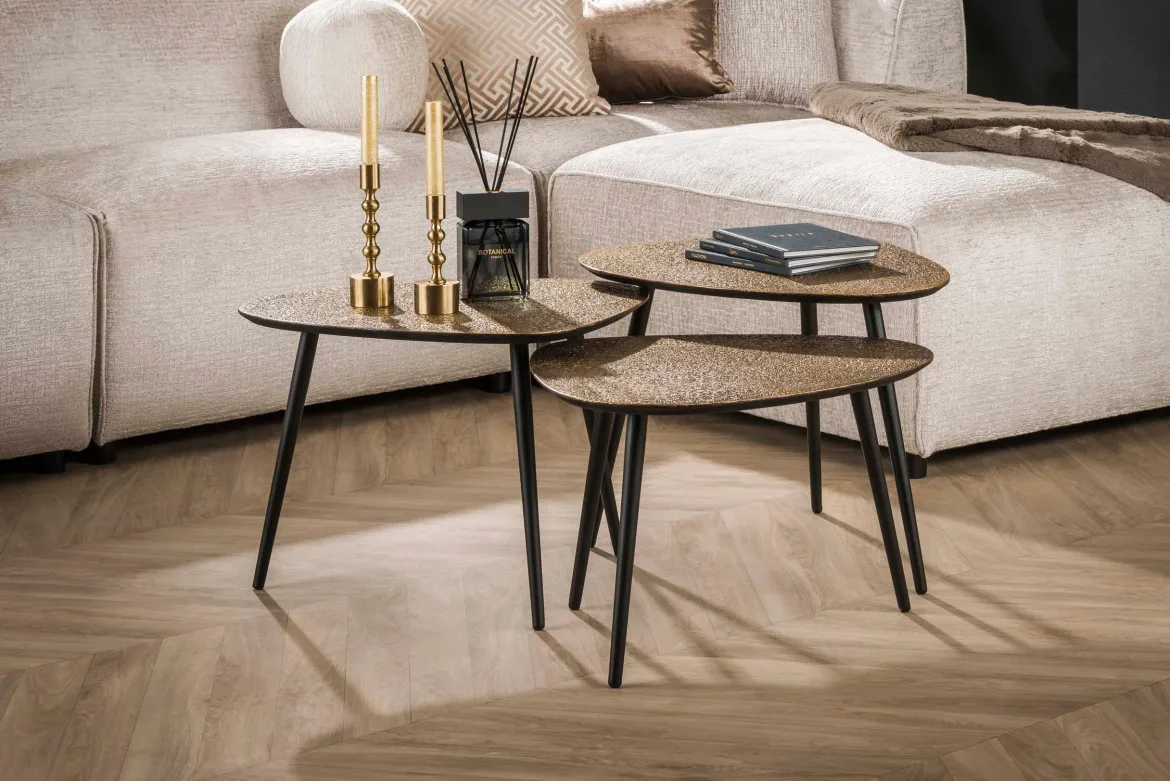 Couchtisch Umara - 3er Set in „Metallic“-Antikbronze/Gold im Dreieck-Design