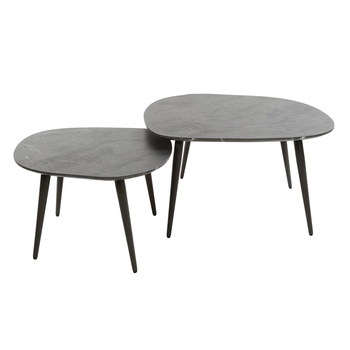 Couchtisch Virelle - 2er Set aus Melamin in Keramikoptik und einem Gestell aus Stahl
