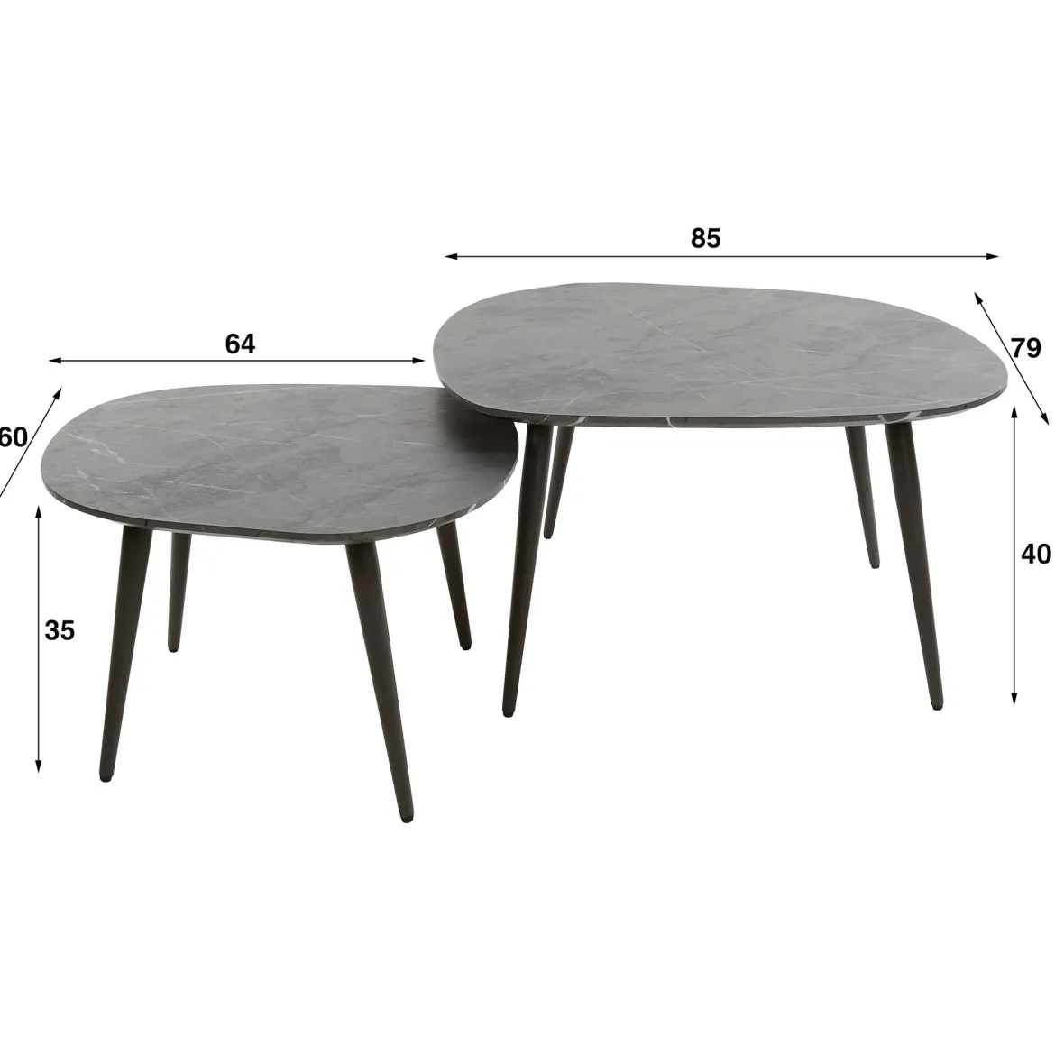 Couchtisch Virelle - 2er Set aus Melamin in Keramikoptik und einem Gestell aus Stahl