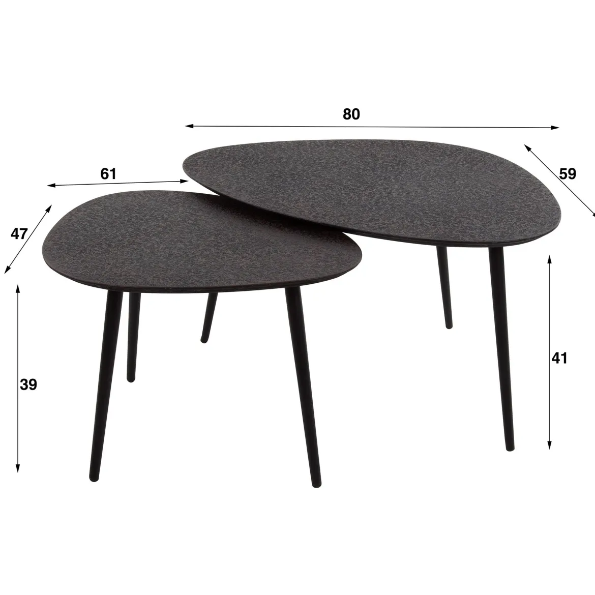 Couchtisch Zolara - 2er Set in Dreieck-Form in Metallic-Schwarz