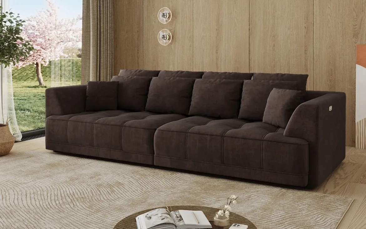 Designer Big Sofa Nuvo in Samt mit elektrischer Schlaffunktion