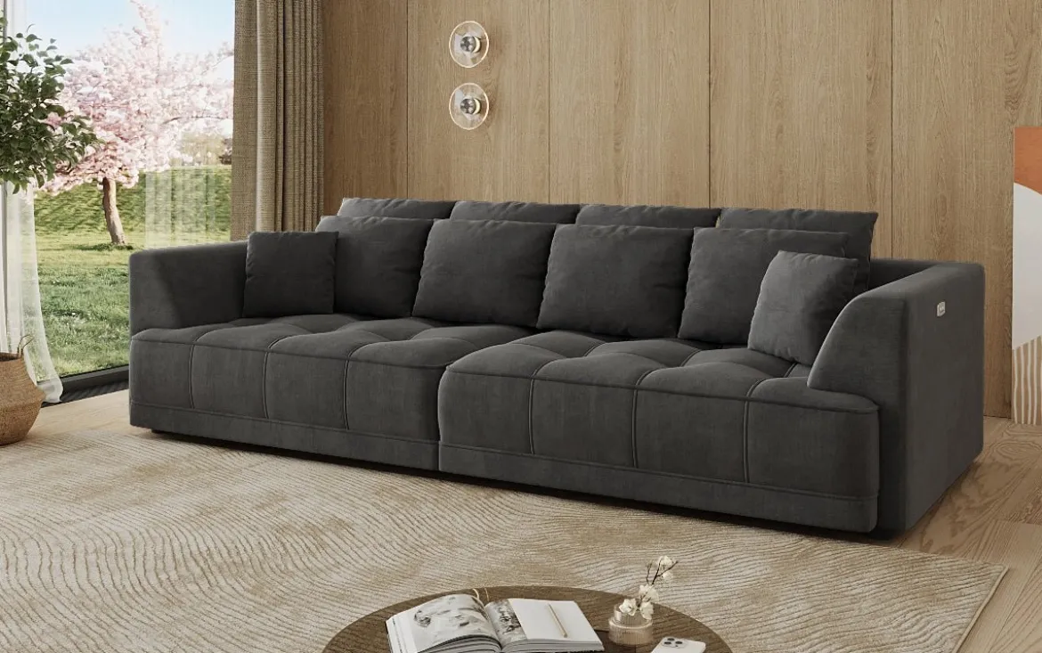 Designer Big Sofa Nuvo in Samt mit elektrischer Schlaffunktion