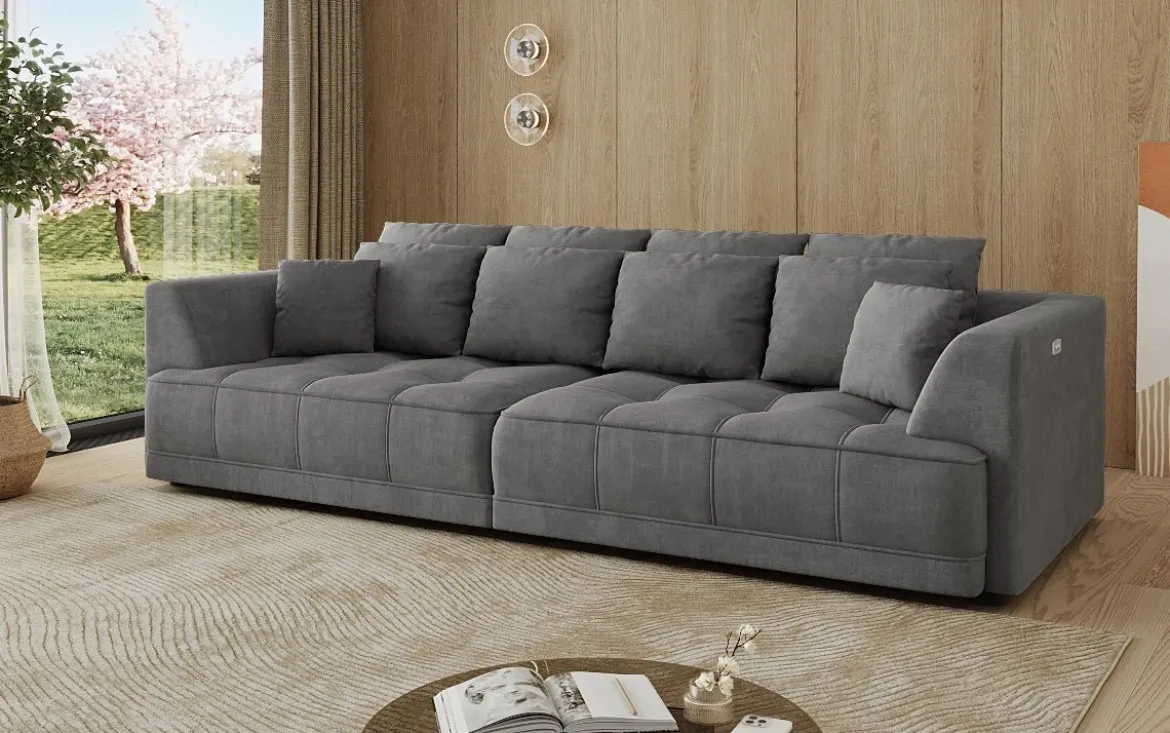 Designer Big Sofa Nuvo in Samt mit elektrischer Schlaffunktion