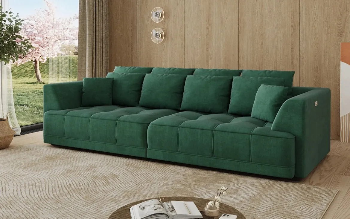 Designer Big Sofa Nuvo in Samt mit elektrischer Schlaffunktion