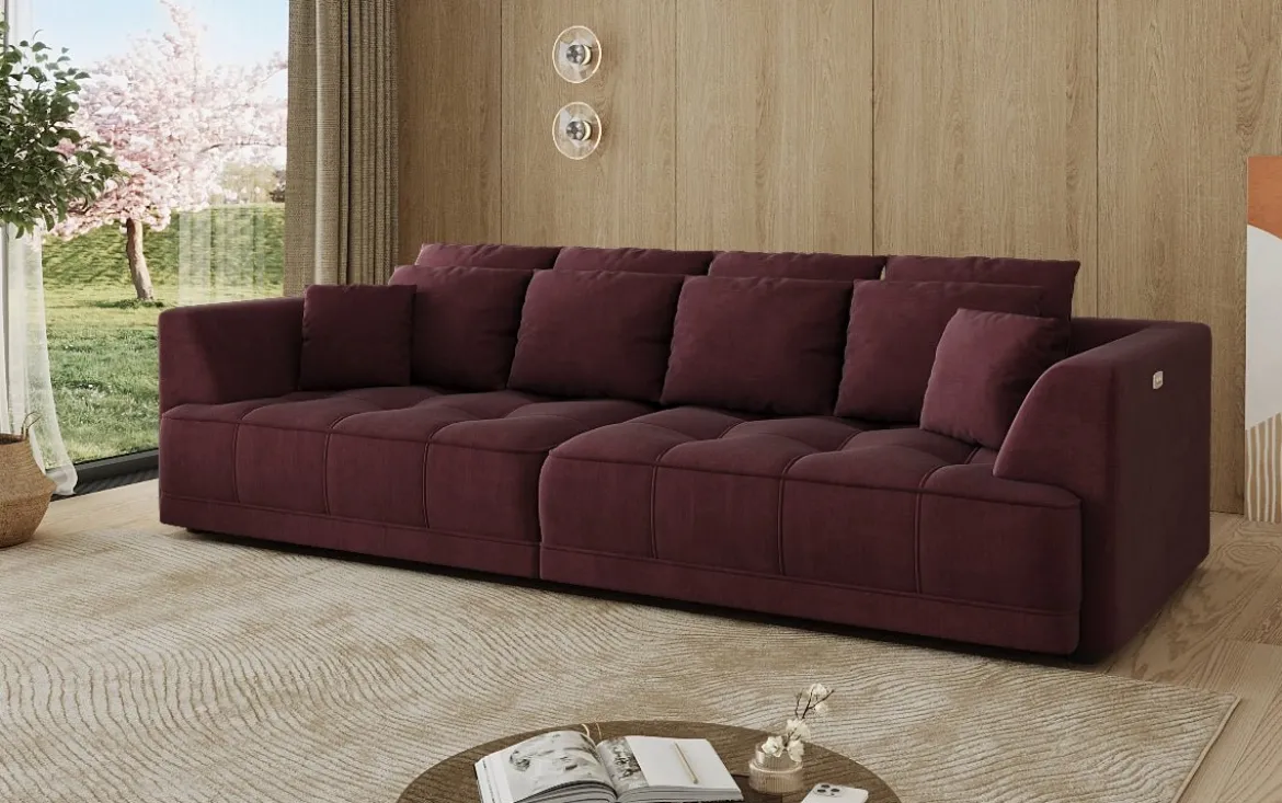 Designer Big Sofa Nuvo in Samt mit elektrischer Schlaffunktion