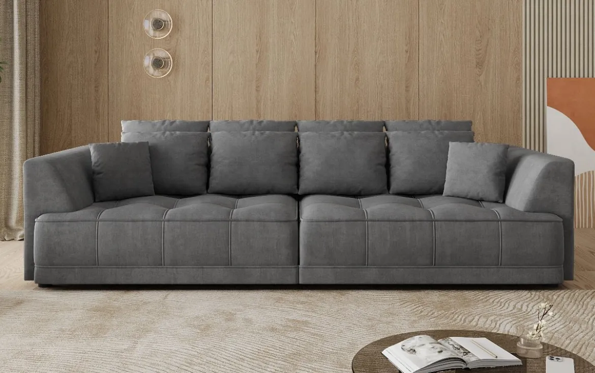 Designer Big Sofa Nuvo in Samt mit elektrischer Schlaffunktion