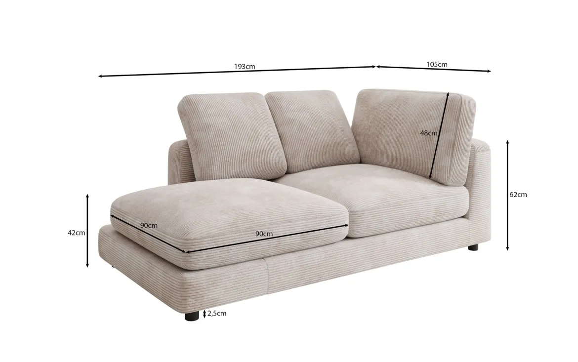 Designer Chaise Longue/Sofa Thalessa in Cord