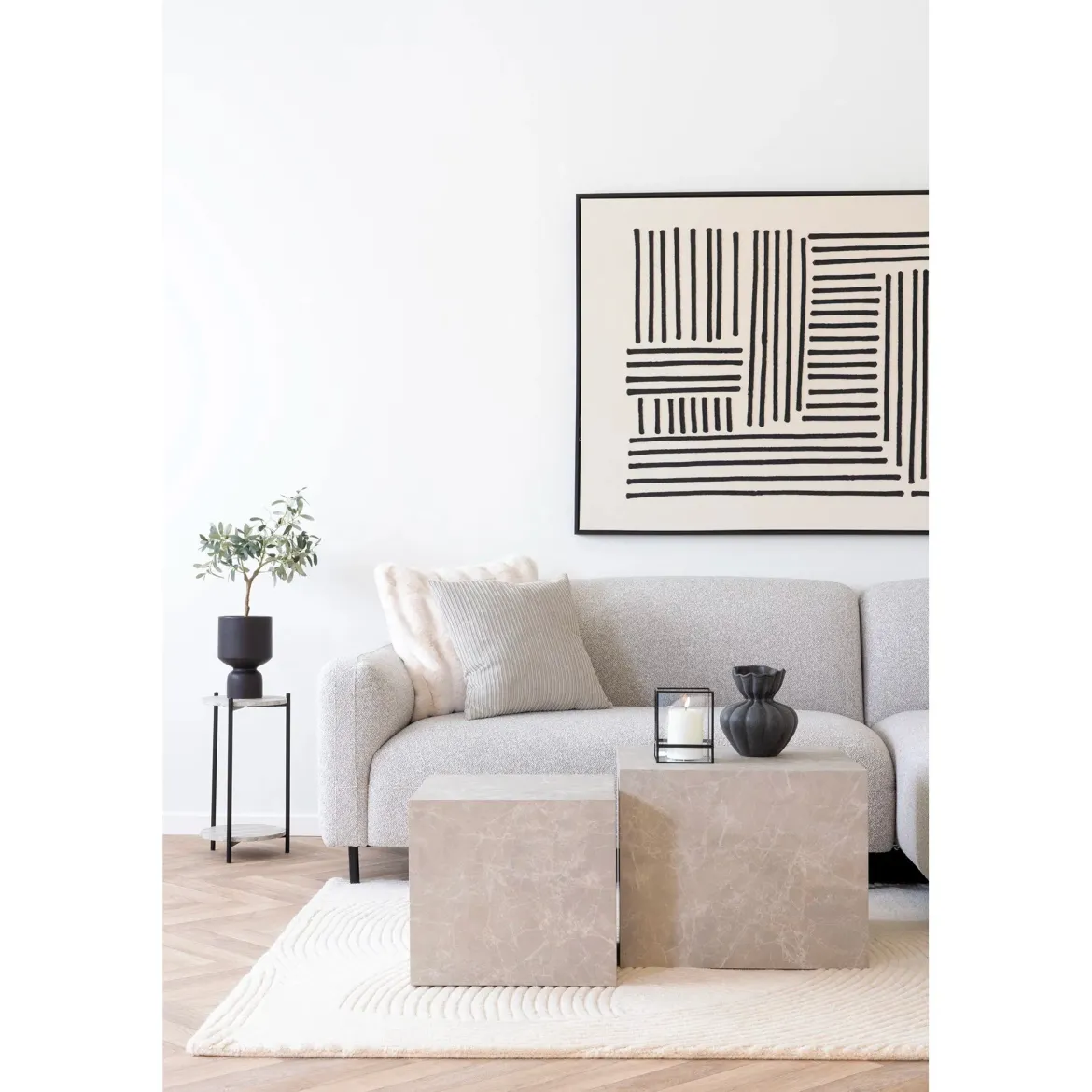 Designer Couchtisch Paris 2er Set in Marmor Optik