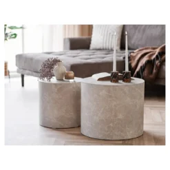 Designer Couchtisch Paris 2er Set Rund in Marmor Optik