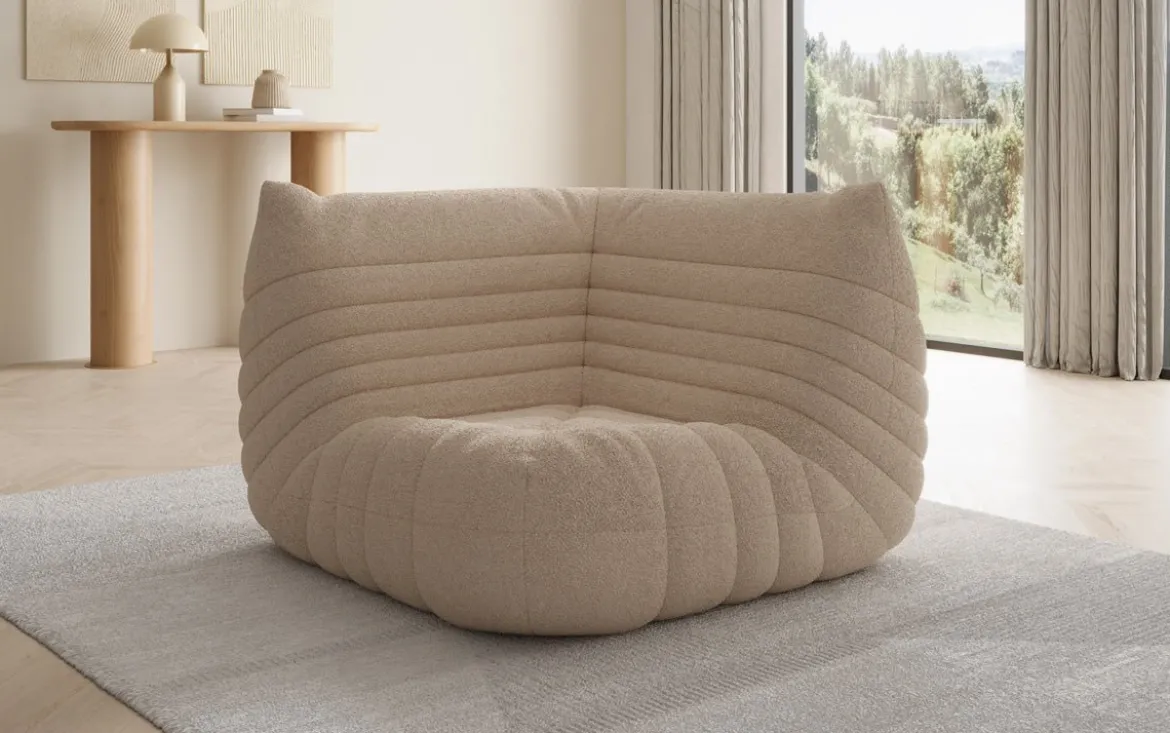 Designer Eckmodul Sofa-Sessel Calmo in Teddy Bouclé