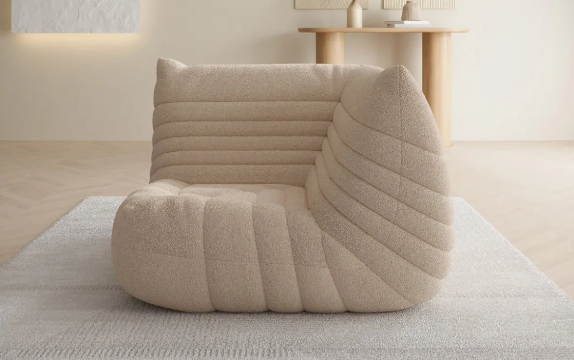 Designer Eckmodul Sofa-Sessel Calmo in Teddy Bouclé