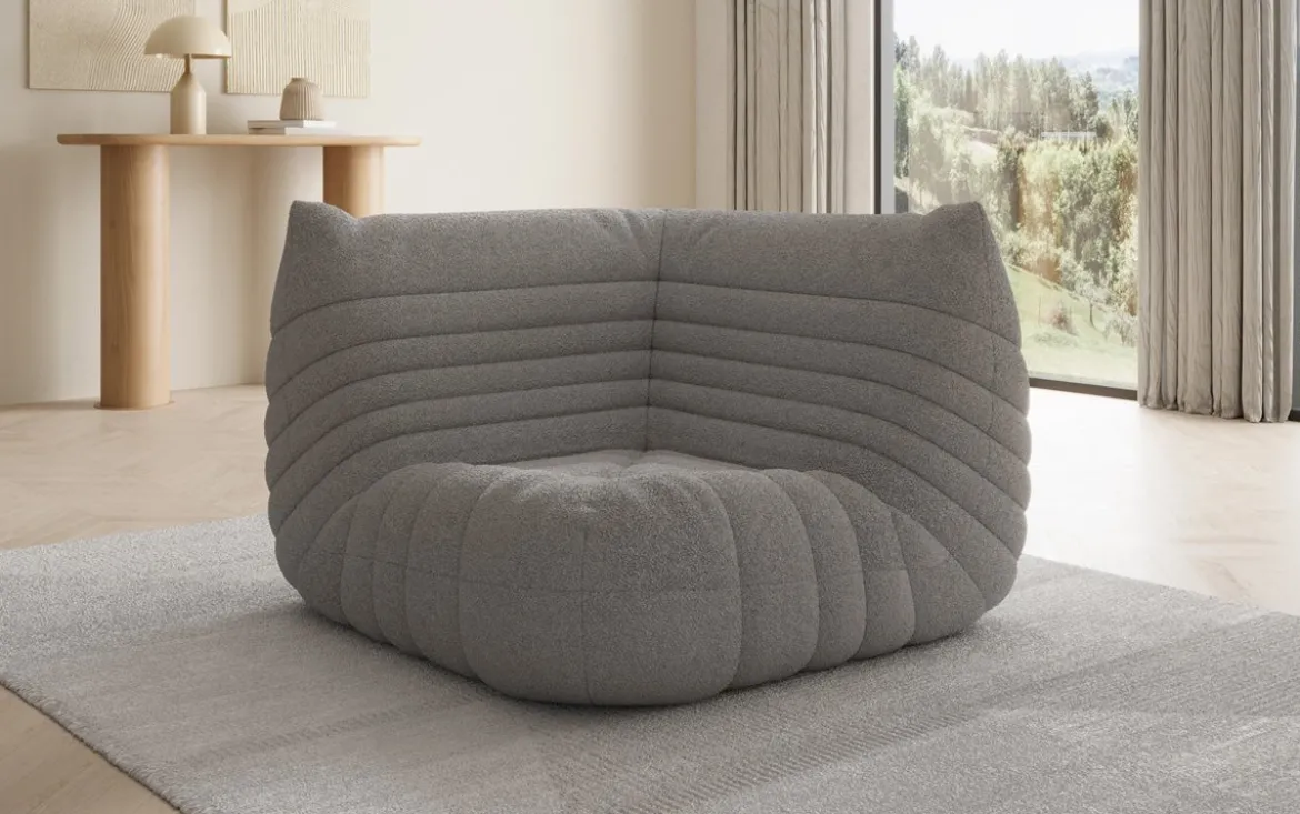 Designer Eckmodul Sofa-Sessel Calmo in Teddy Bouclé