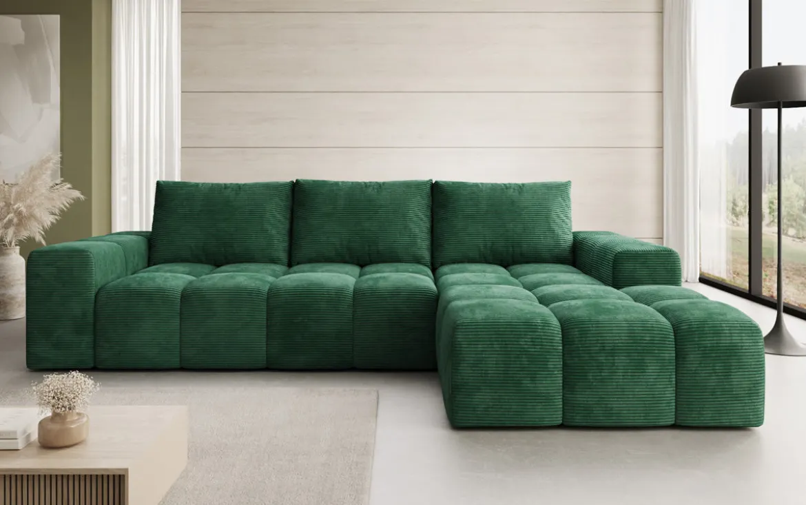 Designer Ecksofa Aila mit Schlaf- und Klappfunktion in Cord