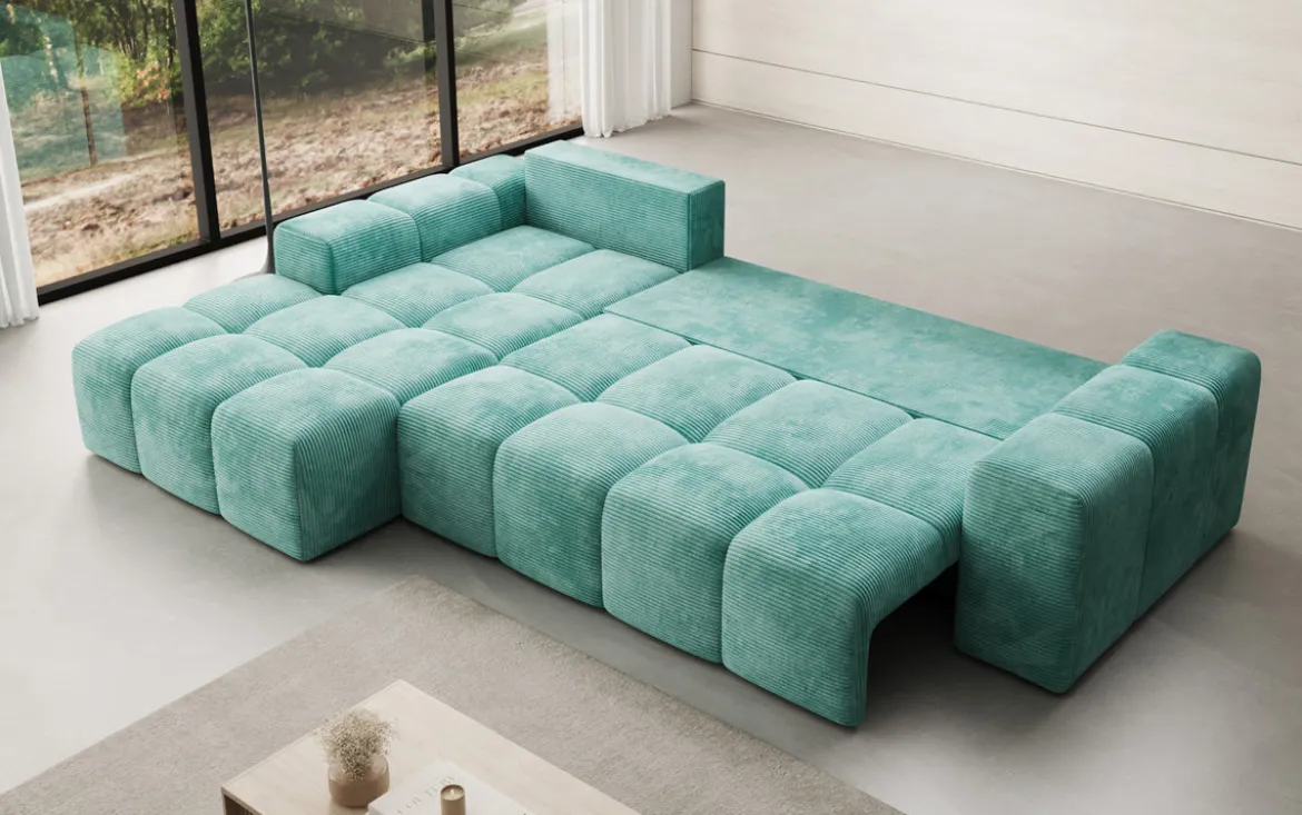 Designer Ecksofa Aila mit Schlaf- und Klappfunktion in Cord