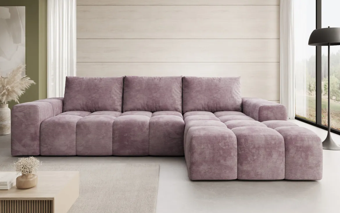 Designer Ecksofa Aila mit Schlaf- und Klappfunktion in Cord
