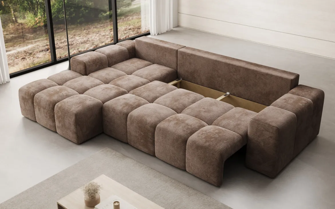 Designer Ecksofa Aila mit Schlaf- und Klappfunktion in Cord