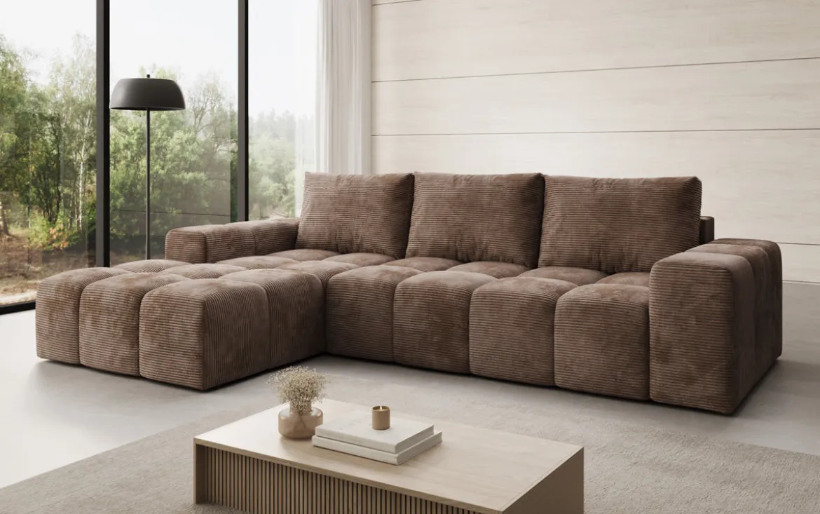Designer Ecksofa Aila mit Schlaf- und Klappfunktion in Cord