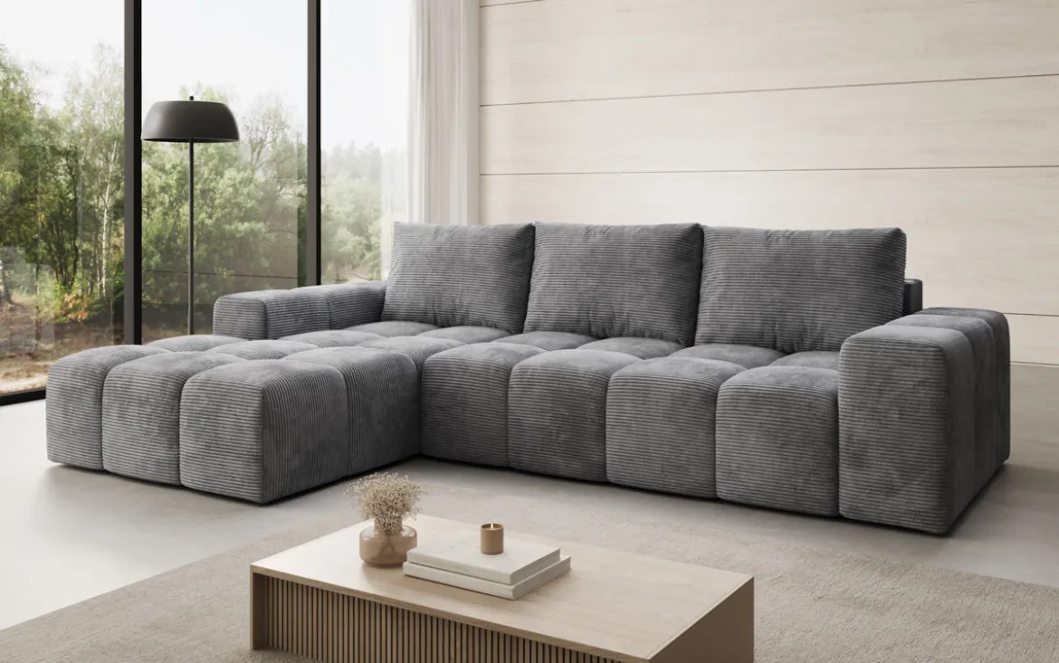 Designer Ecksofa Aila mit Schlaf- und Klappfunktion in Cord