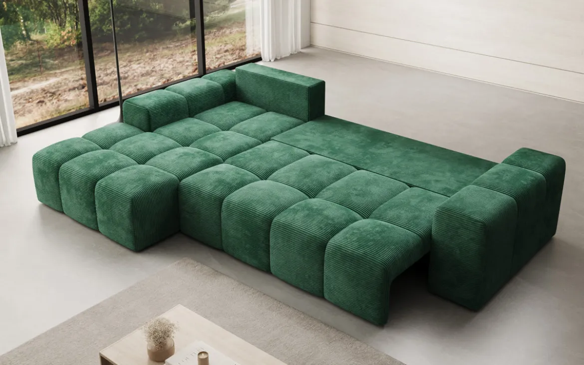 Designer Ecksofa Aila mit Schlaf- und Klappfunktion in Cord